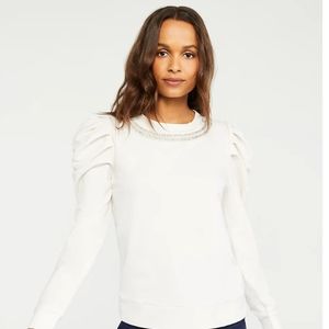 Ann Taylor Embellished Puff Sleeve Sweatshirt